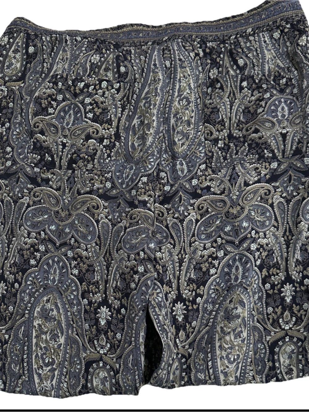 Calypso St. Barth Silk Pants Cropped Pull On Jogger Stretch Gray Paisley Size M - Picture 2 of 11